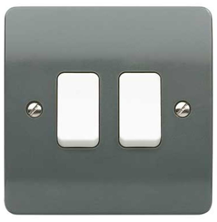 Plate Switch, 2 Gang 2 Way SP White Rocker