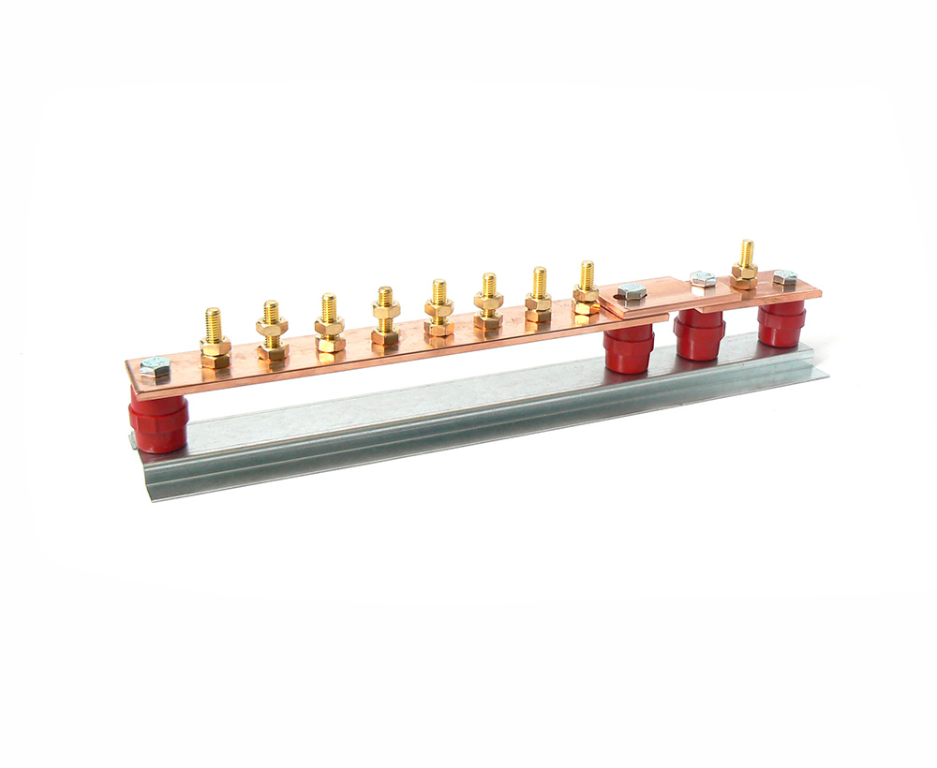 Earth Bar, 8 Way 1 Link c/w 4 Insulators, c/w Aluminium Baseplate