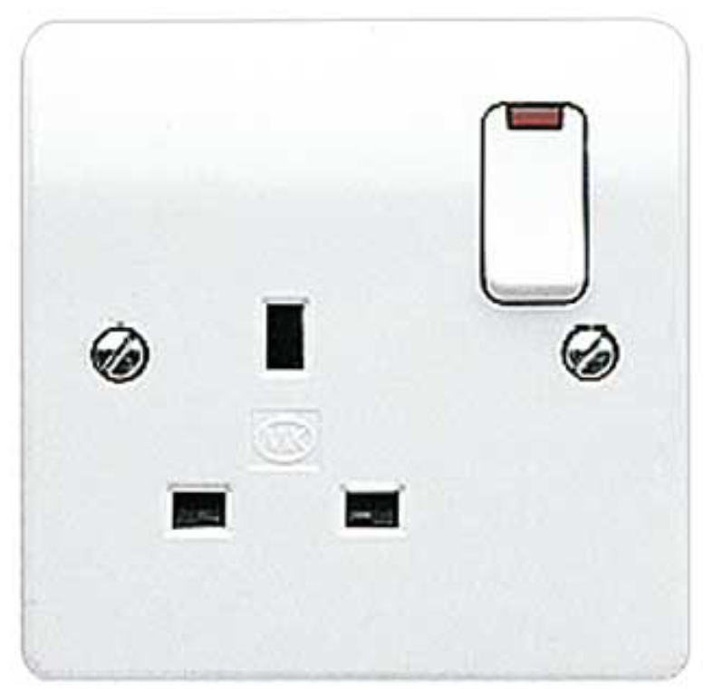 Socket, 1 Gang Switched DP Dual Earth Neon