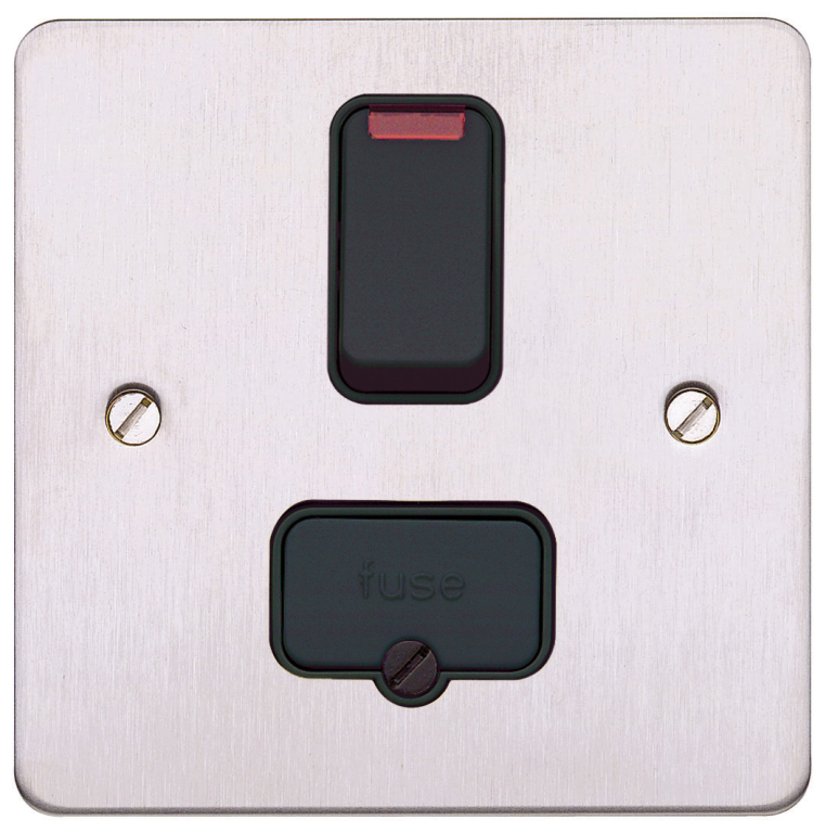 Connection Unit, DP Switched Fused c/w Neon, Black Inserts