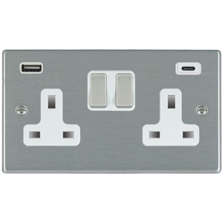 Socket, 2G DP Switched c/w USB+C Outlets, 2×2.4A White Insert
