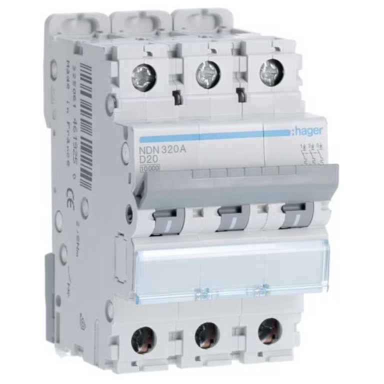 Hager NDN320A MCB TP Type D 20A 10kA