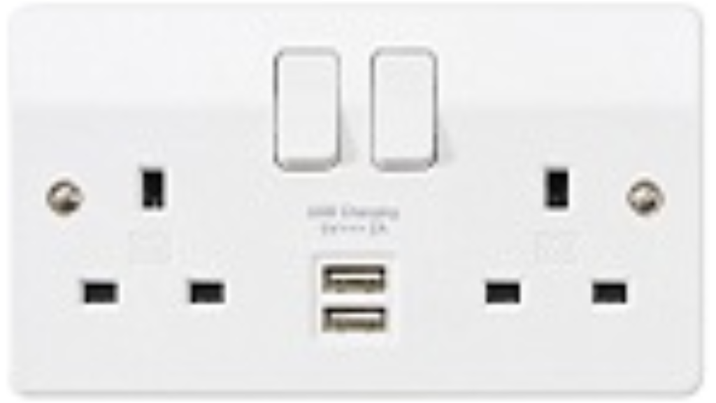 Socket, 2 Gang Switched DP, c/w 2 Port USB Charger - Image 2