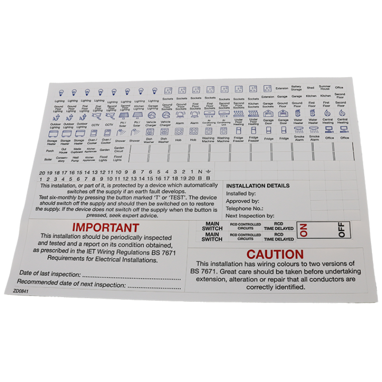 Label, Pack Additional for Consumer Units
