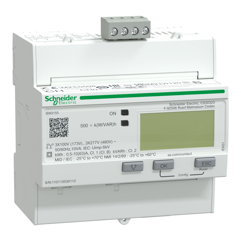 Meter, iEM3155 Kilowatt Hour 3 Phase, Multi-Tariff c/w Modbus RS485 Port
