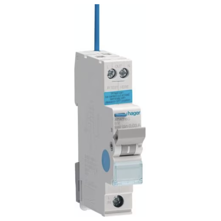 HAGER ADA316G 16A RCBO B TYPE 6kA