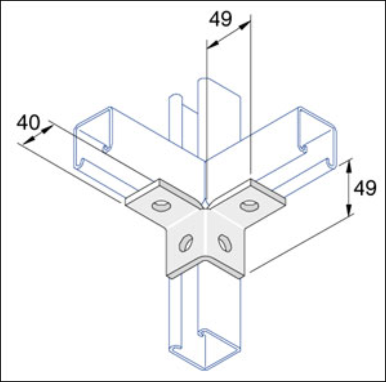 Bracket, Wing 4 Hole for 3 Channel Sections